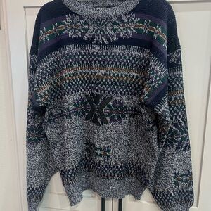 Men's Vintage 90’s grandpa XL  Crewneck Sweater - Navy and Gray Pattern